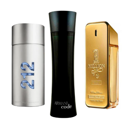 PACK DE 3 PERFUMES: 212 MEN NYC, PACO RABANNE ONE MILLION, ARMANI CODE HOMME 100 ml
